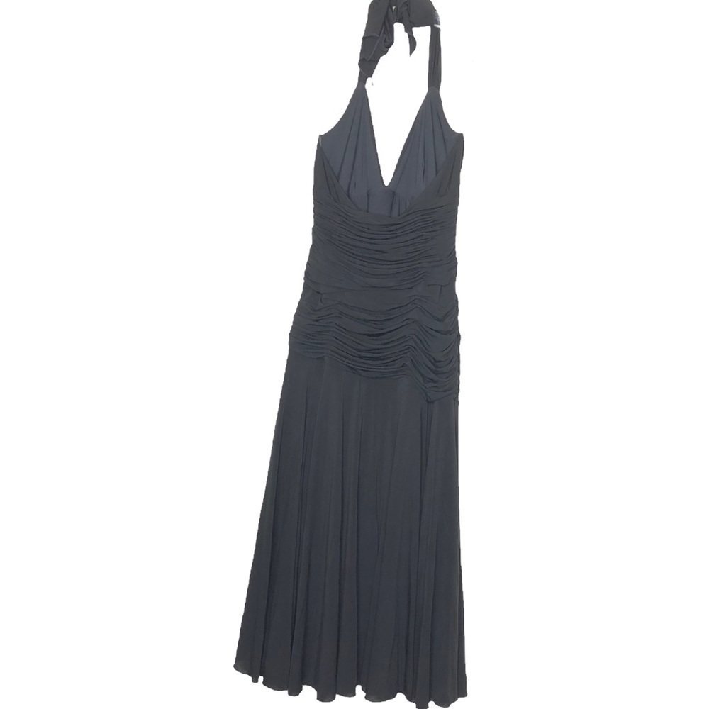 BCBGMAXAZRIA - Long Black Formal Halter Tie B- Neck Ruched Dress - Size Small - Picture 4 of 8